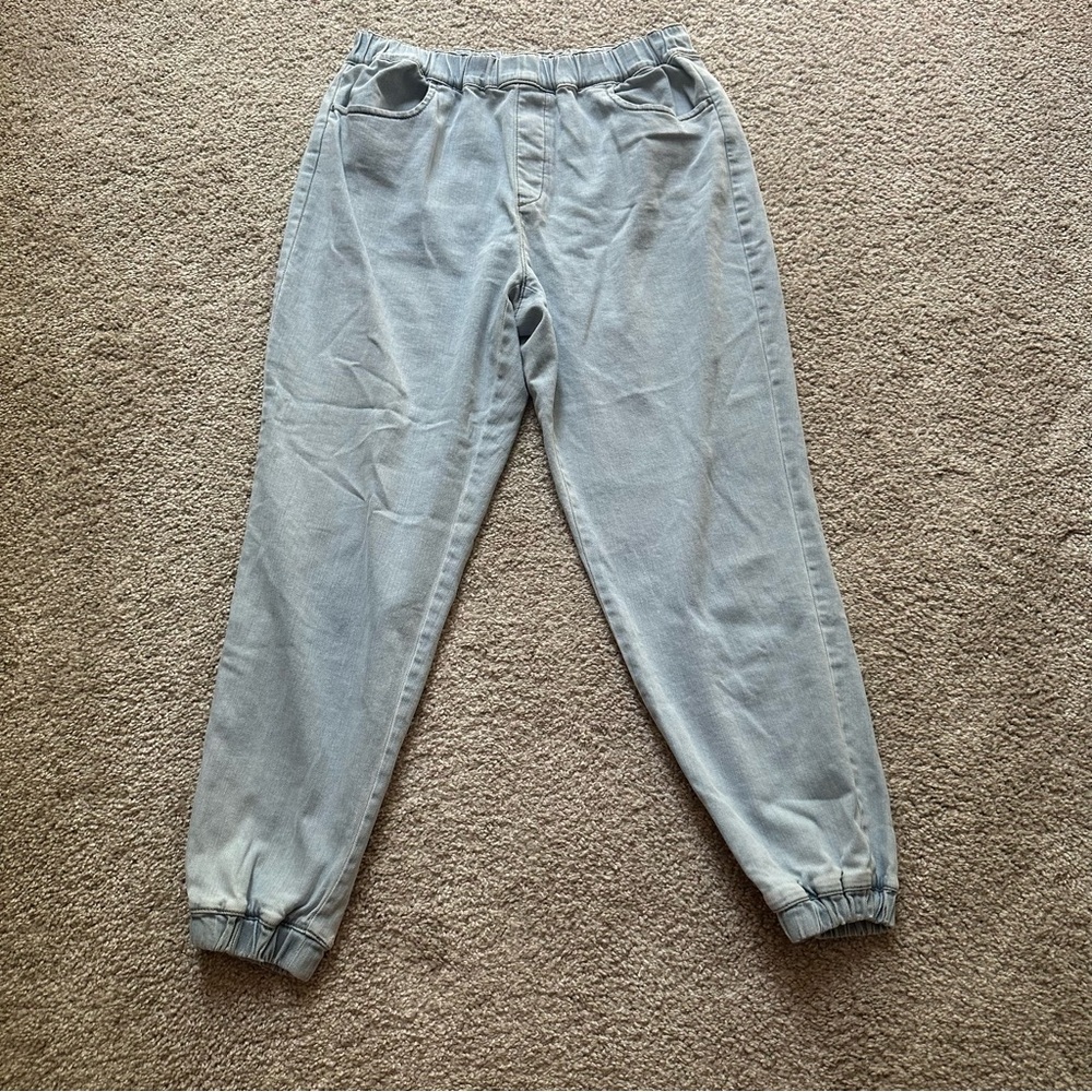 LOFT Light Blue High Rise Jean Joggers Size Medium Elastic Waistband